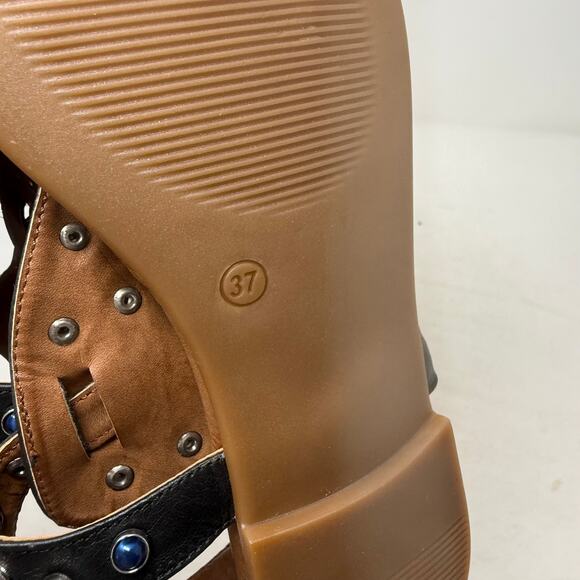 J/Slides Black Beaded Gemstone T-Strap Sandals Size EU 37 - Picture 10 of 11